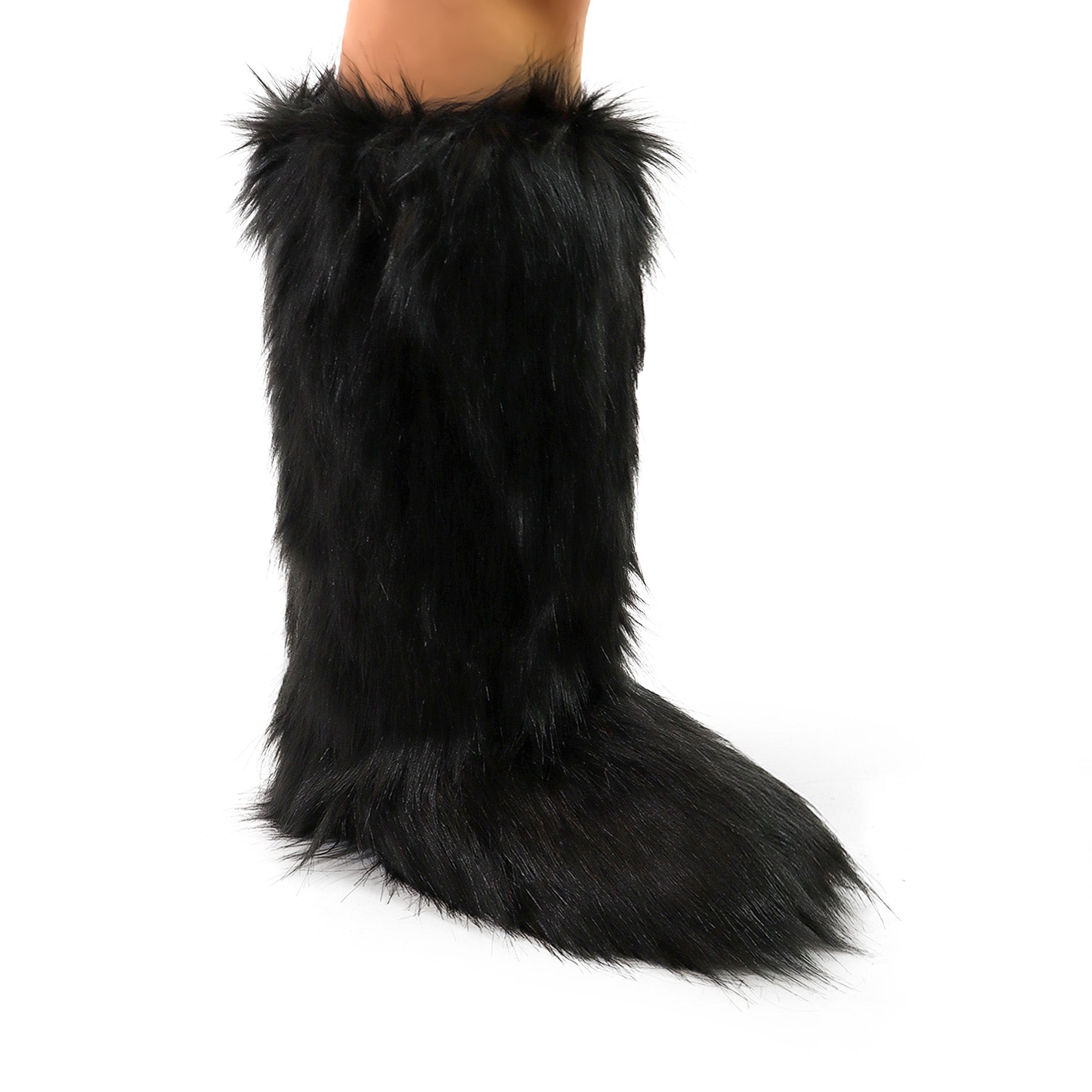 GOGO-2 FAUX FUR CALF HIGH BOOTS BLACK
