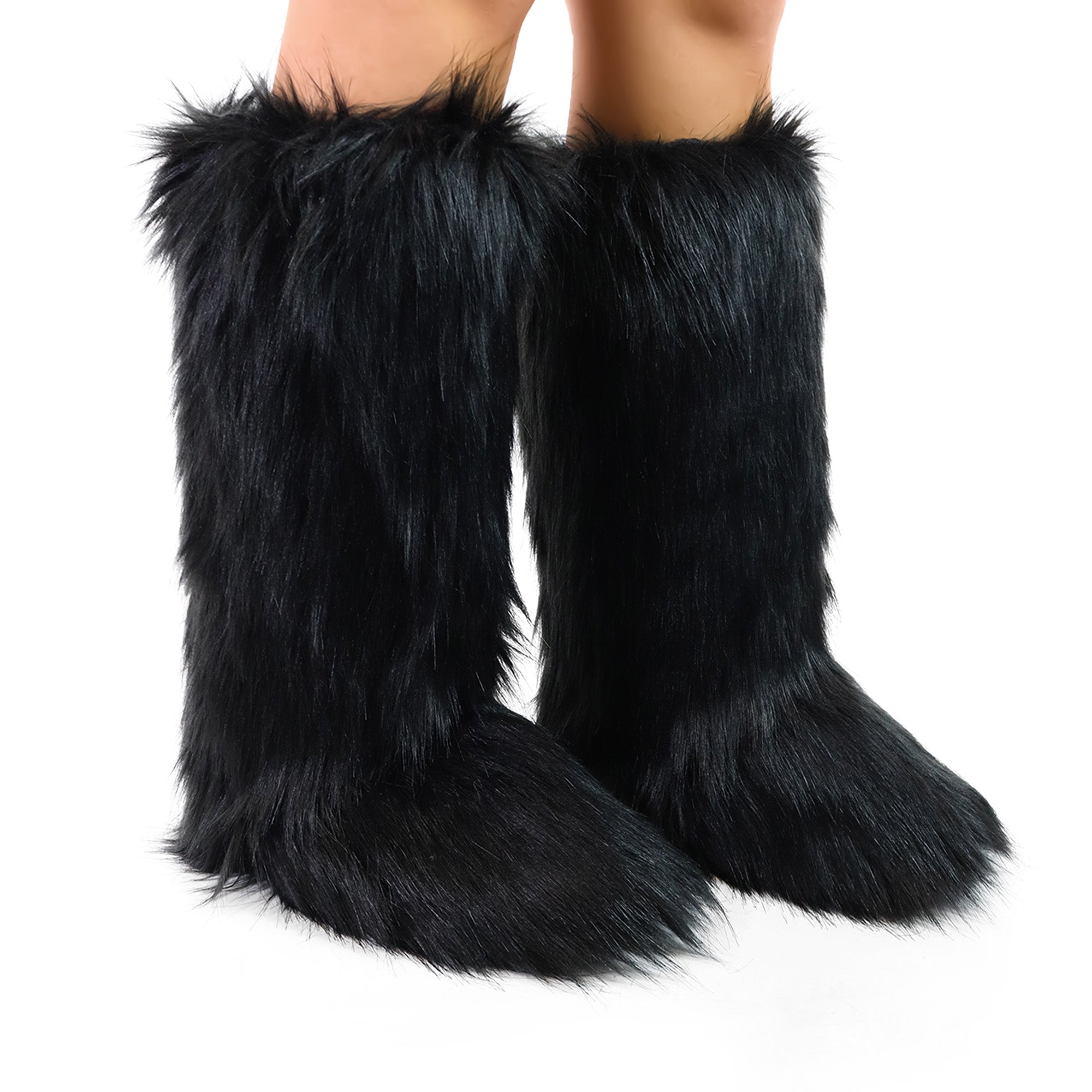GOGO-2 FAUX FUR CALF HIGH BOOTS BLACK
