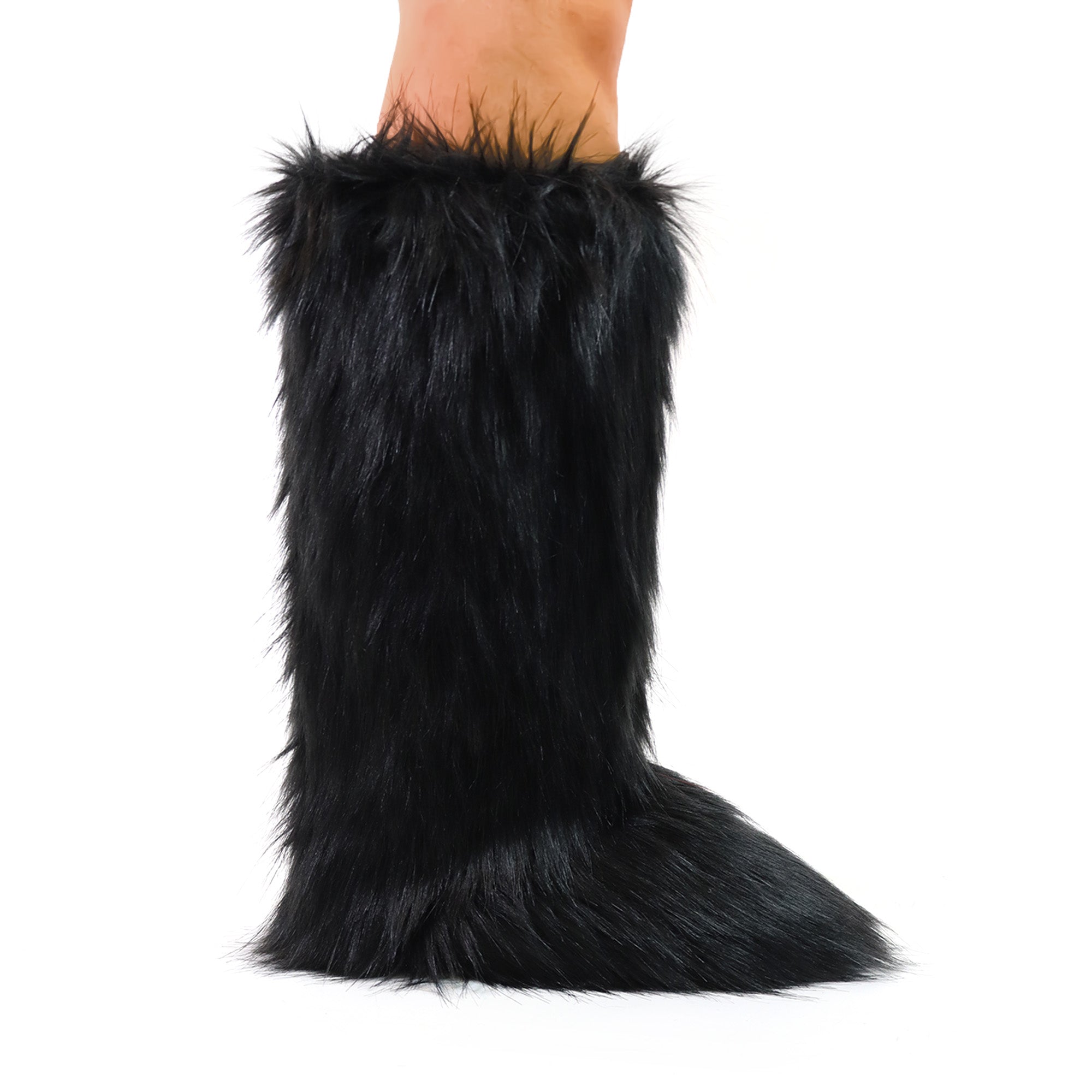 GOGO-2 FAUX FUR CALF HIGH BOOTS BLACK