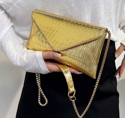 JADA GOLD TEXTURED FAUX LEATHER CLUTCH