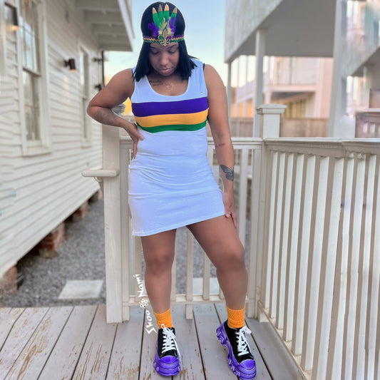 SLEEVELESS STRIPED MARDI GRAS DRESS White Multi - ShoeNami