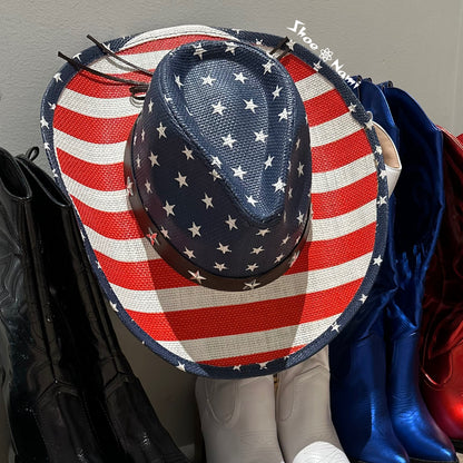 CODY RED WHITE AND BLUE STRAW COWBOY HAT