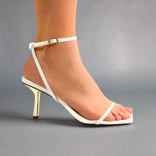 RILEY-1 White Faux Leather Kitten Heel