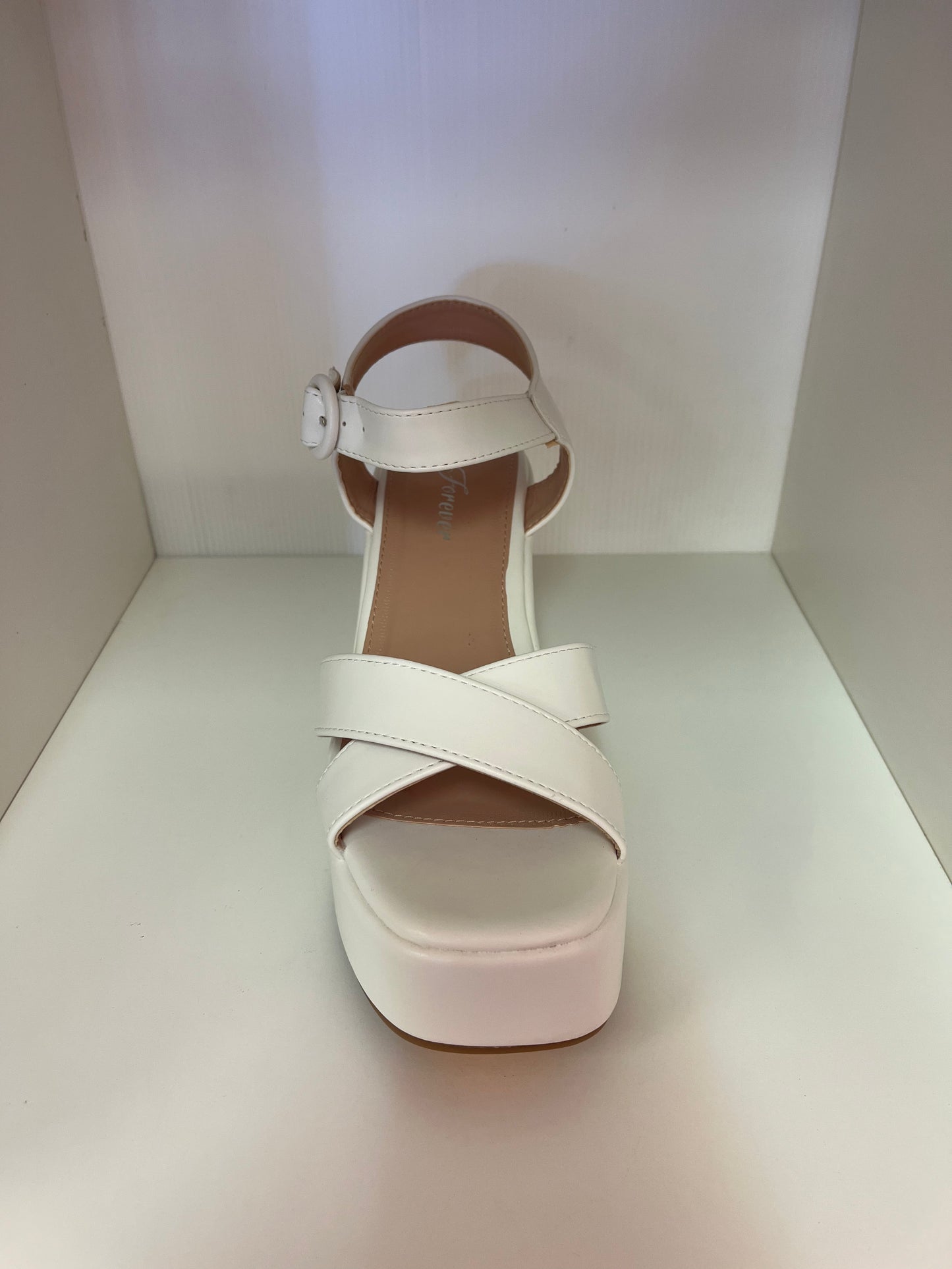 LUNA-09 WHITE FAUX LEATHER PLATFORM WEDGE SANDAL