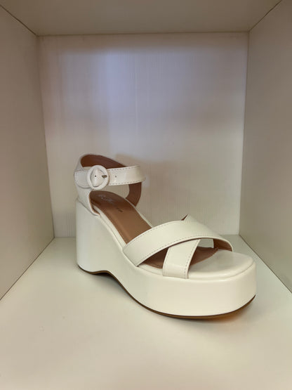 LUNA-09 WHITE FAUX LEATHER PLATFORM WEDGE SANDAL