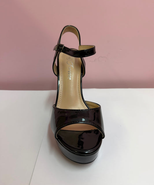 YULA-17 Black Patent Faux Leather Platform Heel