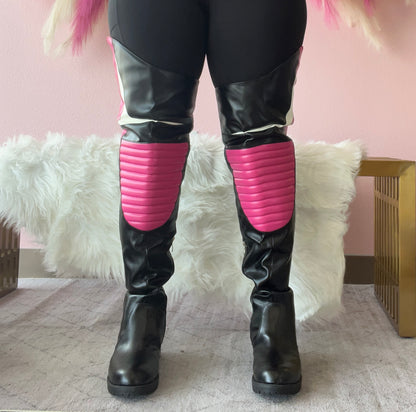 NORRIS-1 Pink/Black Faux Leather Over Knee Moto Boot  - Motorcycle Styling Detail