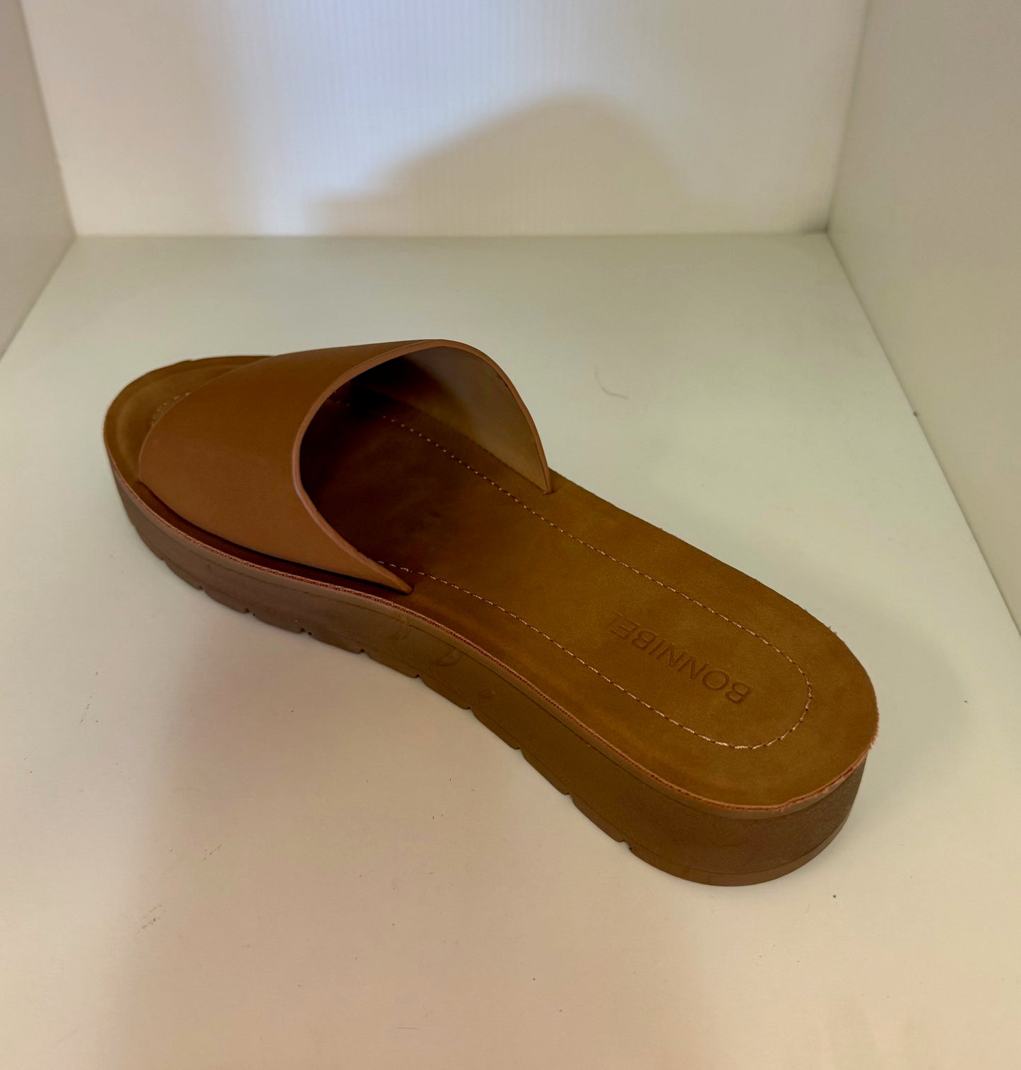 MARLEE-1 TAN SLIP ON FAUX LEATHER SANDALS
