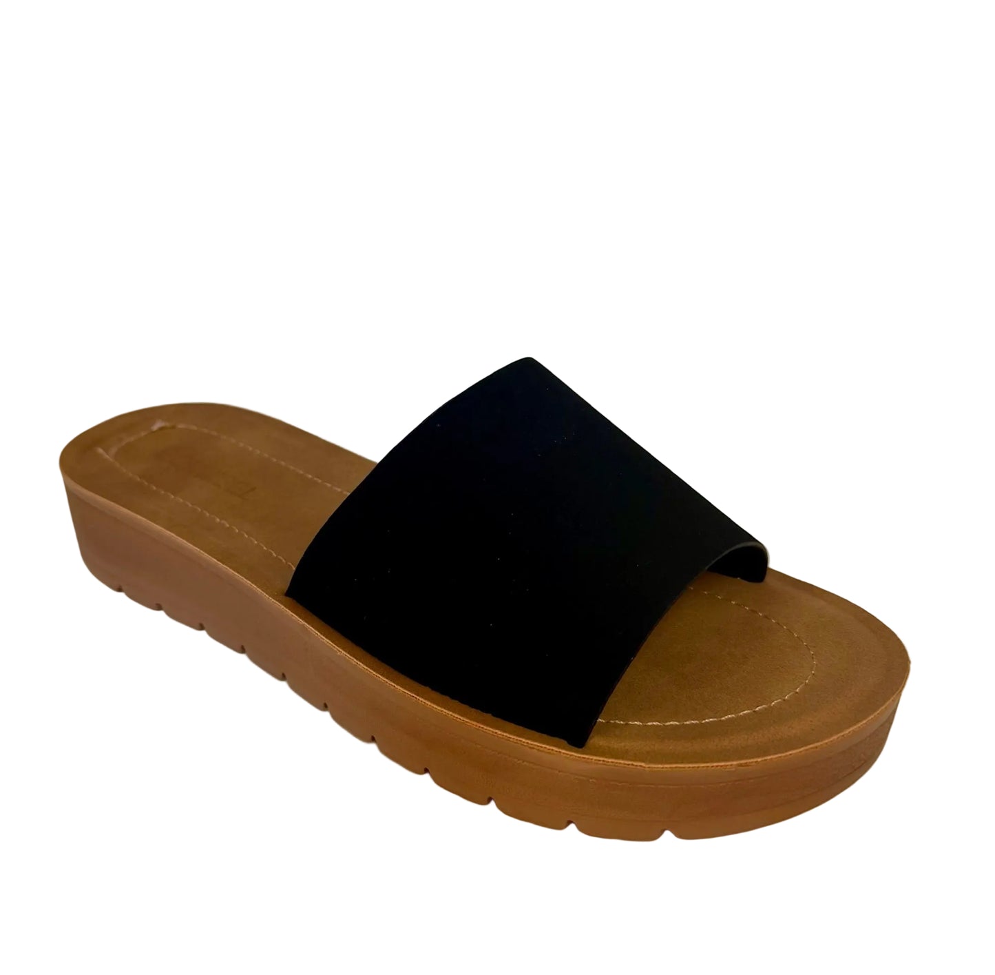 MARLEE-1 BLACK SLIP ON FAUX LEATHER SANDALS