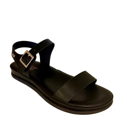 REXBURG-62 BLACK FAUX LEATHER CUSHIONED SANDAL