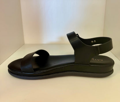 REXBURG-62 BLACK FAUX LEATHER CUSHIONED SANDAL
