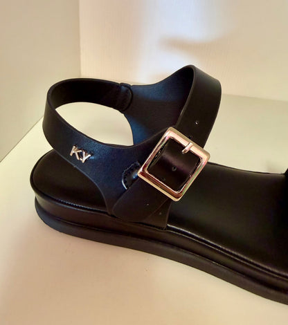 REXBURG-62 BLACK FAUX LEATHER CUSHIONED SANDAL
