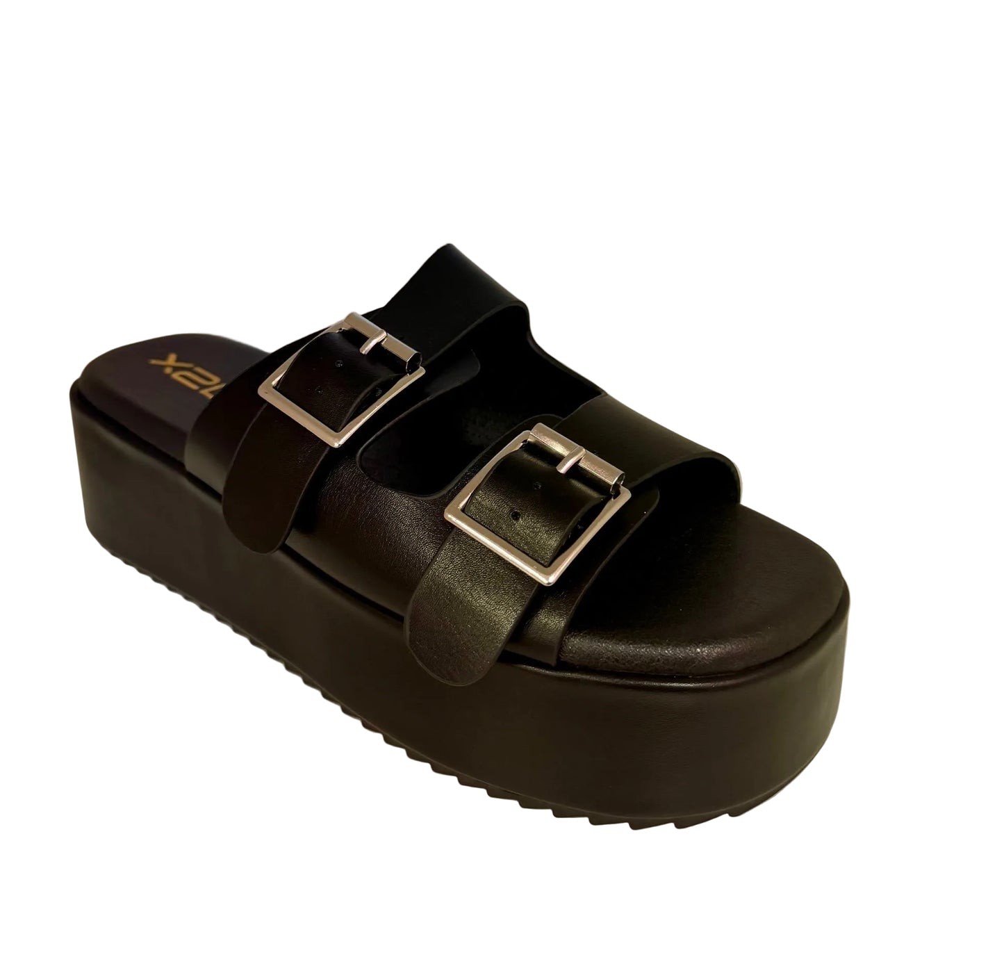 DASH-1  BLACK FLATFORM DOUBLE STRAP SANDALS