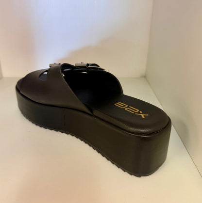 DASH-1  BLACK FLATFORM DOUBLE STRAP SANDALS