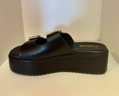DASH-1  BLACK FLATFORM DOUBLE STRAP SANDALS