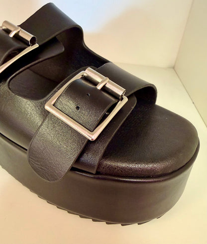 DASH-1  BLACK FLATFORM DOUBLE STRAP SANDALS