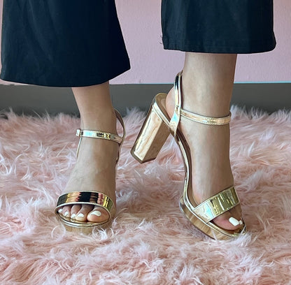 ADAIR S26 GOLD SHINY PLATFORM BLOCK HEEL WITH ANKLE STRAP