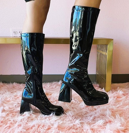 PRESLEY-01/2025 Black Faux Leather Platform Gogo Boots