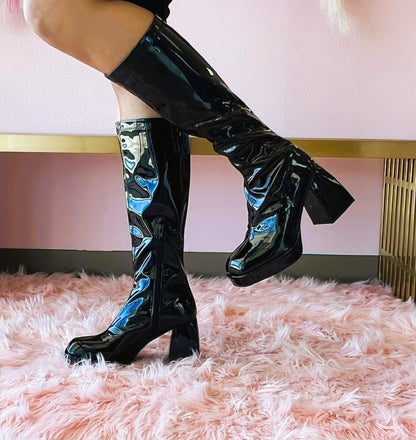 PRESLEY-01/2025 Black Faux Leather Platform Gogo Boots