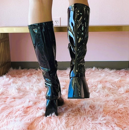 PRESLEY-01/2025 Black Faux Leather Platform Gogo Boots