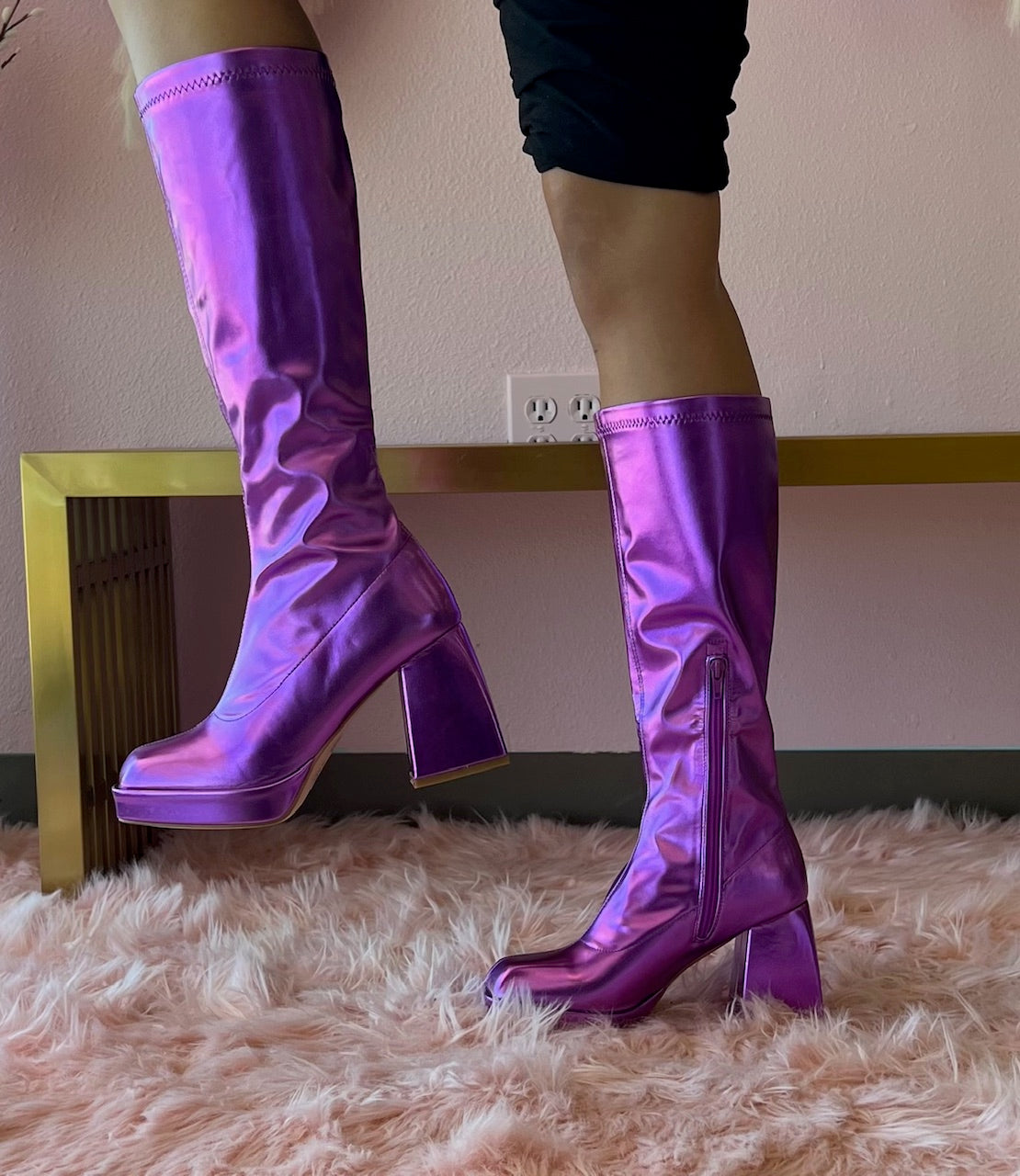 PRESLEY-01/2025 Purple Metallic Faux Leather Platform Gogo Boots