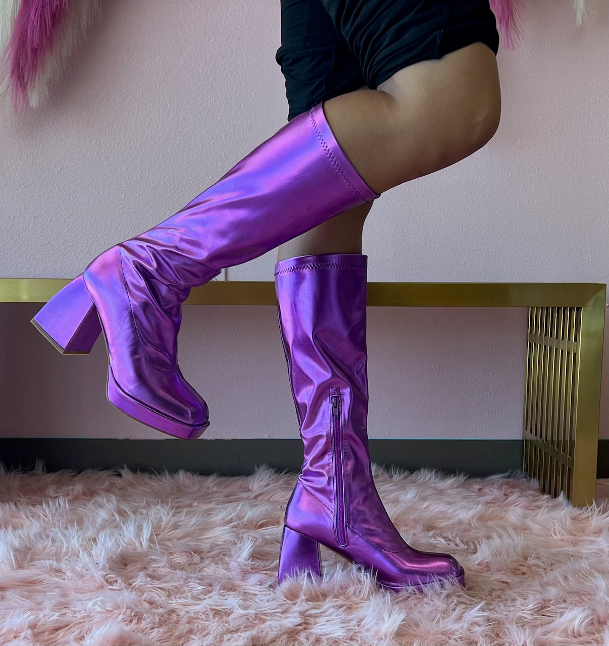PRESLEY-01/2025 Purple Metallic Faux Leather Platform Gogo Boots