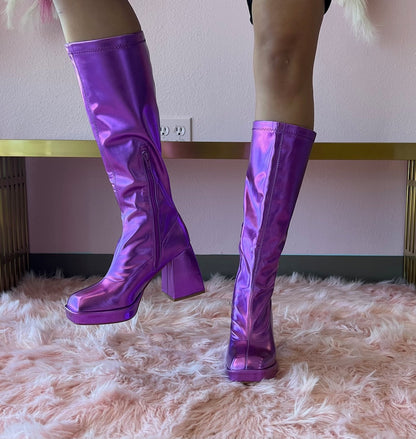 PRESLEY-01/2025 Purple Metallic Faux Leather Platform Gogo Boots