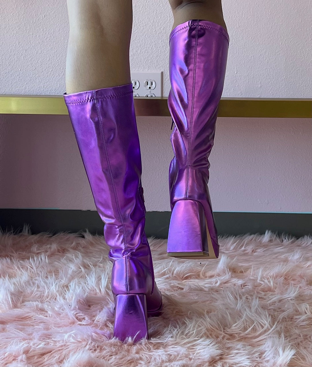 PRESLEY-01/2025 Purple Metallic Faux Leather Platform Gogo Boots