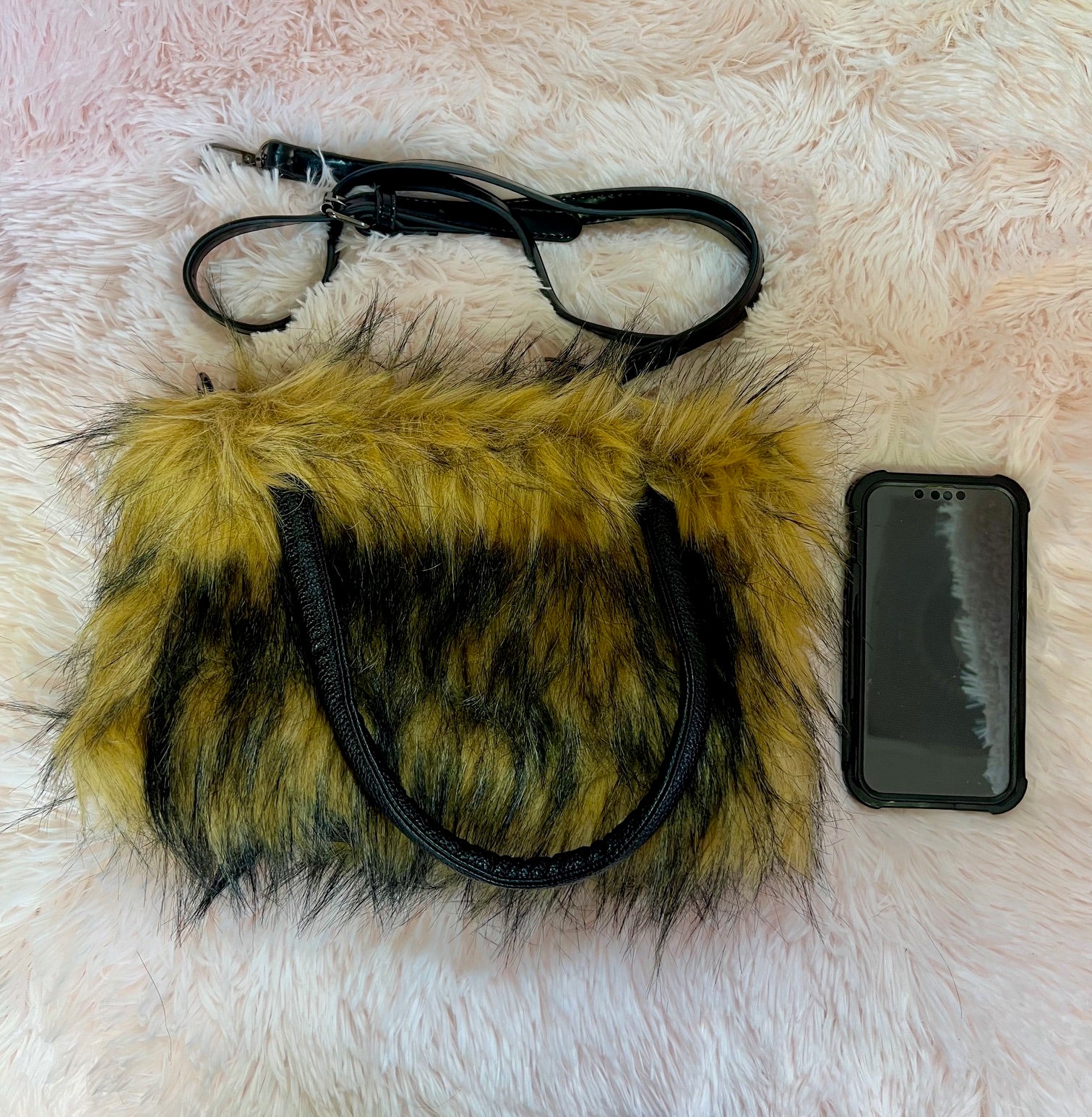 GEORGIA FAUX FUR SHOULDER BAG BROWN