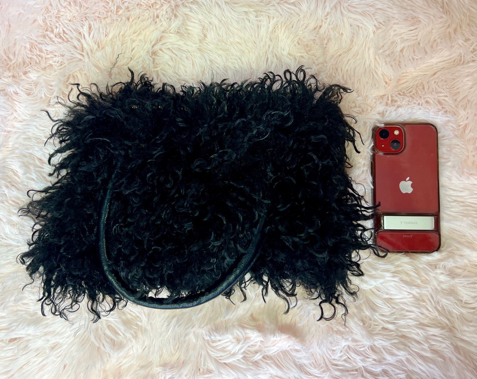 DAWN FAUX CURLY FUR SHOULDER BAG BLACK
