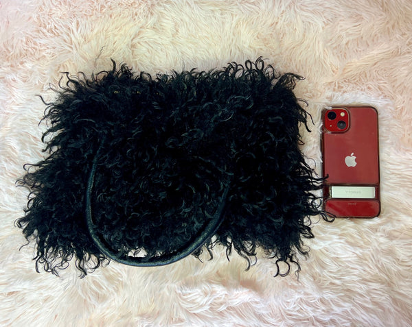 DAWN FAUX CURLY FUR SHOULDER BAG BLACK