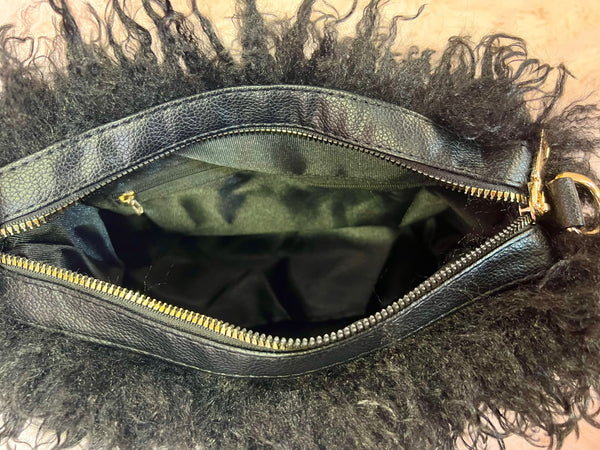 DAWN FAUX CURLY FUR SHOULDER BAG BLACK