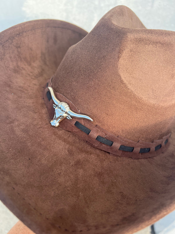HOMESTEAD BROWN FAUX SUEDE COWBOY HAT