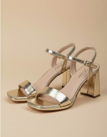 INTENSITY-31 LIGHT GOLD BLOCK HEEL SANDAL