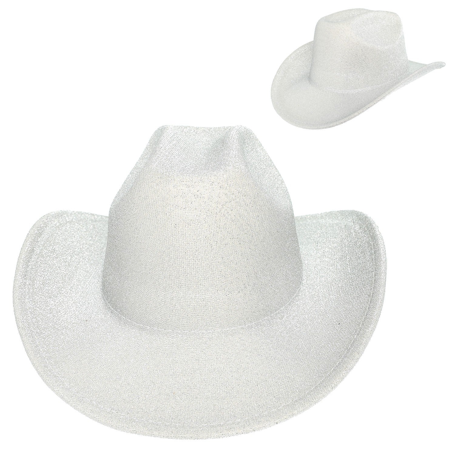 JESSIE Shiny Cowboy Hat White

-faux suede cowboy hat in off white -matching off white braided band with buckle detail -interior ribbon inside hat to customize size -stiff, sturdy structure