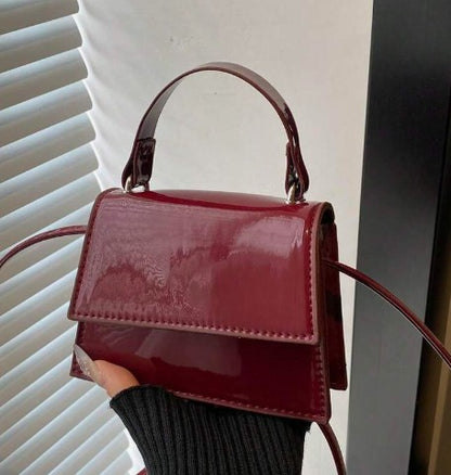 SHARIFA BURGUNDY PATENT LEATHER CROSSBODY MINI BAG