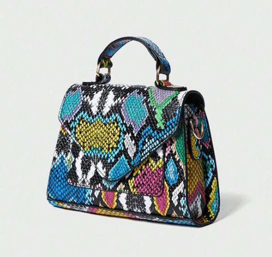 LAVINIA MULTI COLOR SNAKE PRINT SMALL BAG WITH HANDLE AND CROSS BODY STRAP