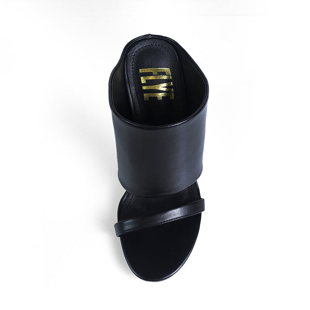 MAVERICK-1 BLACK MODERN EDGY CUT-OUT WEDGE OPEN TOE SLIP ON MULE SANDAL