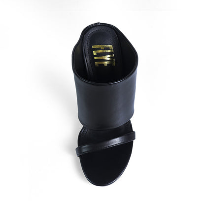 MAVERICK-1 BLACK MODERN EDGY CUT-OUT WEDGE OPEN TOE SLIP ON MULE SANDAL