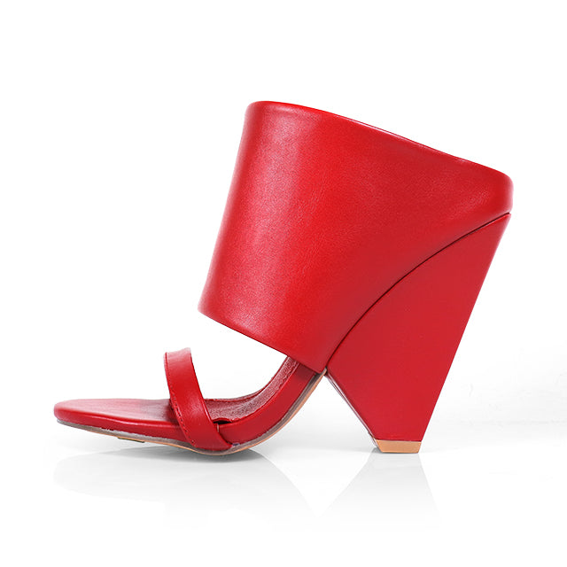 MAVERICK-1 RED MODERN EDGY CUT-OUT WEDGE OPEN TOE SLIP ON MULE SANDAL