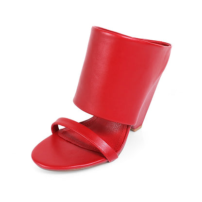 MAVERICK-1 RED MODERN EDGY CUT-OUT WEDGE OPEN TOE SLIP ON MULE SANDAL