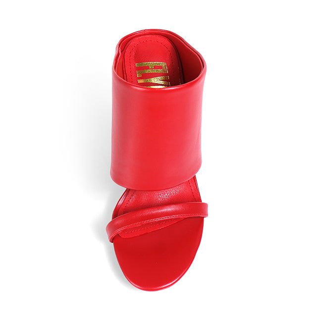 MAVERICK-1 RED MODERN EDGY CUT-OUT WEDGE OPEN TOE SLIP ON MULE SANDAL