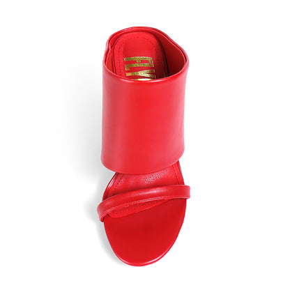 MAVERICK-1 RED MODERN EDGY CUT-OUT WEDGE OPEN TOE SLIP ON MULE SANDAL
