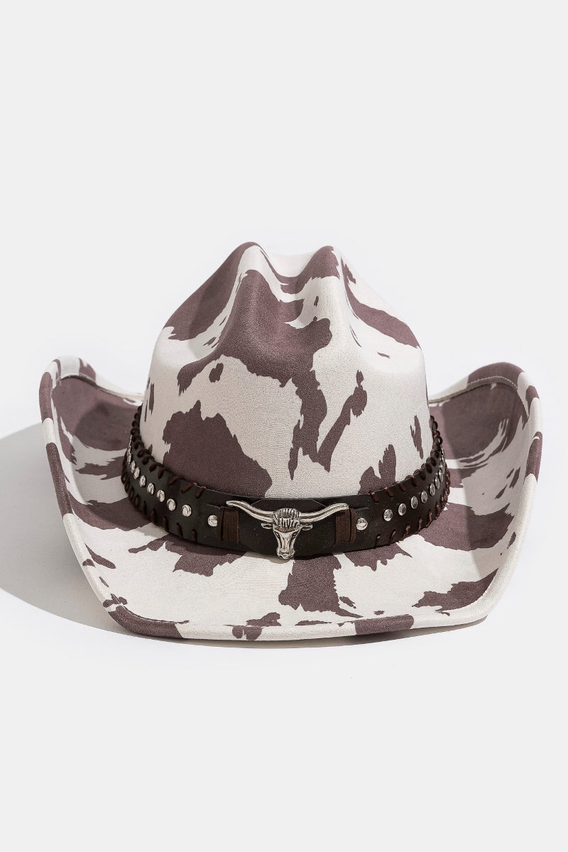 PASTURE BROWN AND WHITE COW PRINT COWBOY HAT