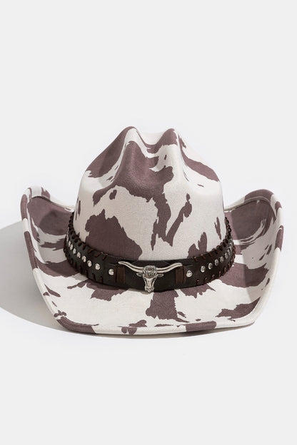 PASTURE BROWN AND WHITE COW PRINT COWBOY HAT