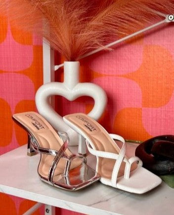 MERASA-09 Silver Kitten Heel Open Toe Faux Leather