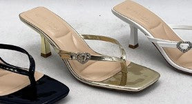 MERASA-12 Gold Faux Leather Kitten Heel Open Toe