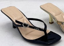 MERASA-12 Black Patent Leather Kitten Heel Open Toe