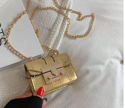 MILA GOLD TEXTURED FAUX LEATHER TINY CROSS BODY MINI BAG