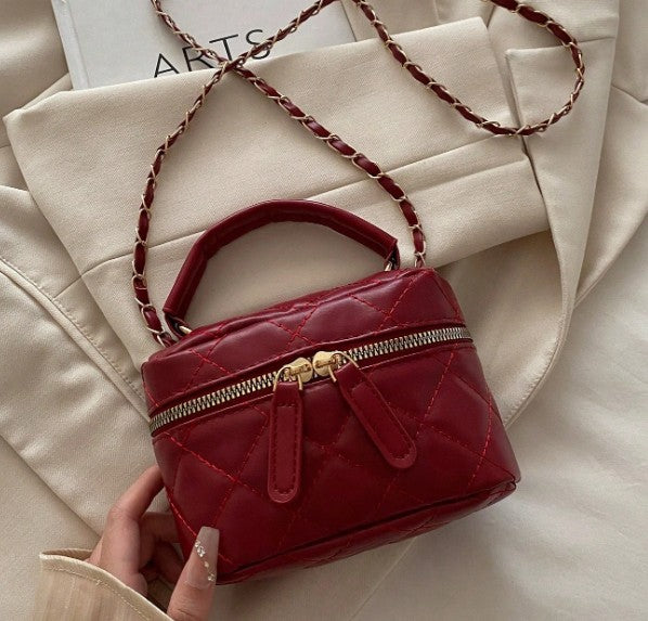 MONAE BURGUNDY QUILTED MINI BAG WITH CROSS BODY STRAP